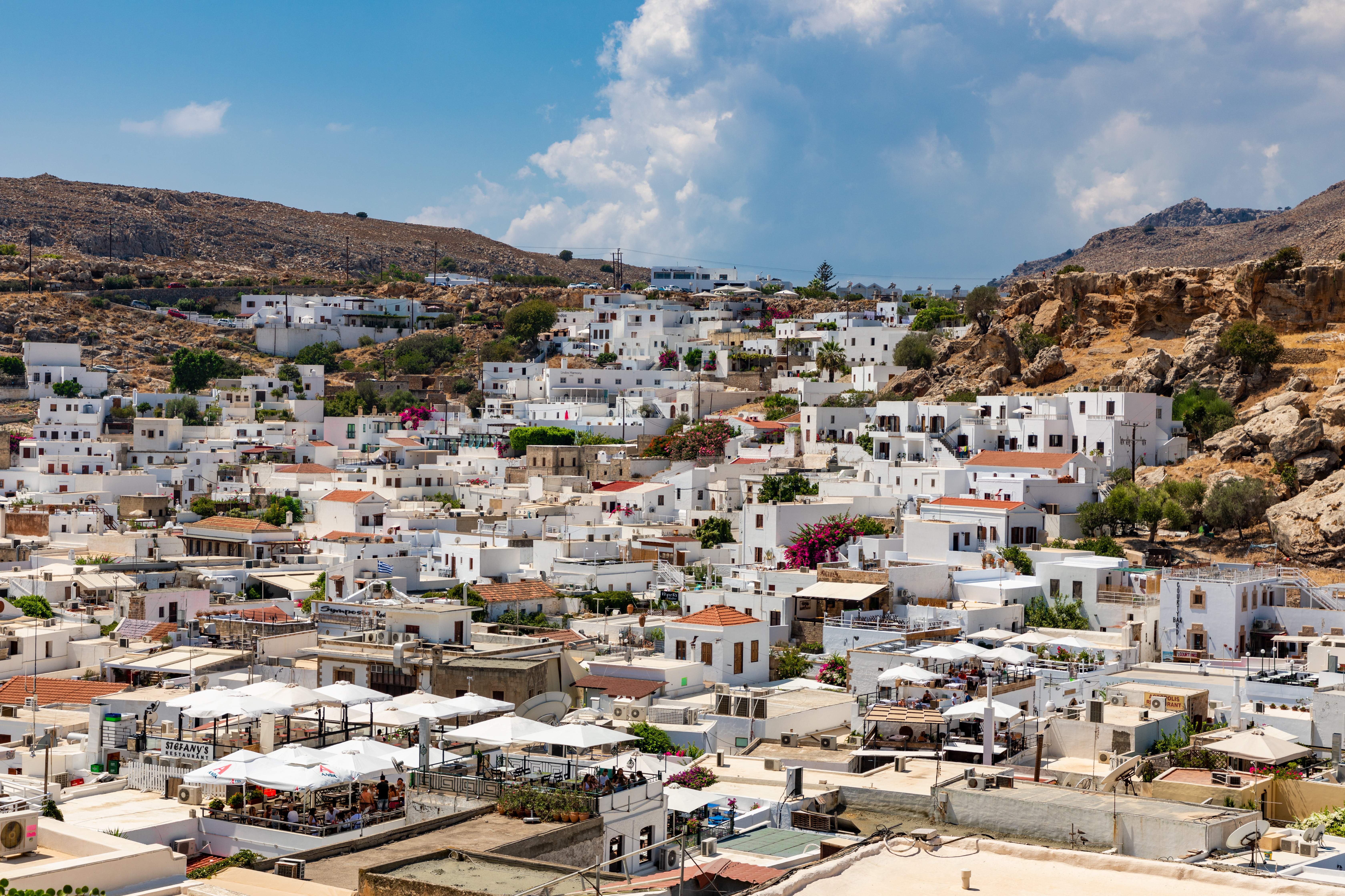 ariel view of Lindos town